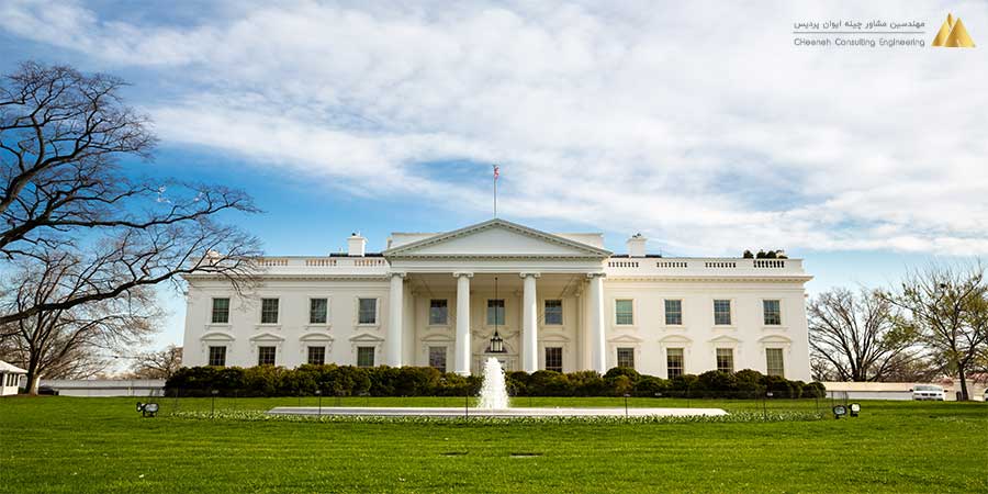 بسیاری از ساختمان های معروف در سرتاسر دنیا با استفاده از سبک نئوکلاسیک طراحی شده اند که نمونه ی آن را در عکس که متعلق به کاخ سفید ایالات متحده آمریکاست مشاهده خواهید کرد|چینه ایوان پردیس