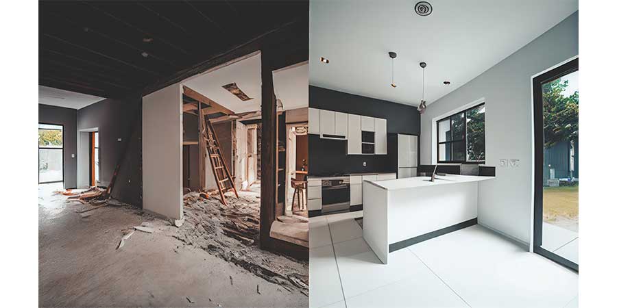 قبل و بعد بازسازی آشپزخانه ویلا